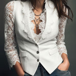 Noelia | Black blazer top with semi-sheer sleeves