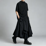 Japanese Loose Shirt and Asymmetrical Skirt-Pants Two-piece Set