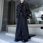 Hand-beaded Frayed Cardigan and Wide-leg Trousers Two-piece Set