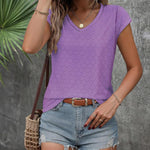 Zeagoo V Neck Eyelet T Shirts Cap Sleeve Tops