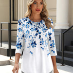 Zeagoo 3/4 Length Sleeve Tops Loose Fit Shirts Pleated Tunics