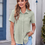 Zeagoo Button Down Shirt Bust Pocket Short Sleeve Blouses