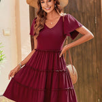 Zeagoo Summer Tiered Mini Dress with Pockets Ruffle Sleeve Dress