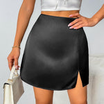 Zeagoo Satin Silk High Waisted Split Slit Hem Aline Zipper Party Short Skirt