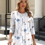 Zeagoo 3/4 Length Sleeve Tops Loose Fit Shirts Pleated Tunics
