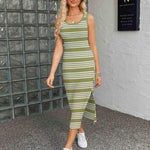 Zeagoo Striped Knit Dress Casual Bodycon Side Slit Sundress