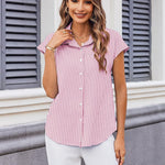 Zeagoo Button Down Shirts Cap Sleeve V Neck Casual Blouses Tops