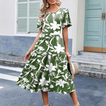 Zeagoo Midi Floral Flutter Short Sleeve Casual Dresses with Pockets