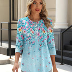 Zeagoo 3/4 Length Sleeve Tops Loose Fit Shirts Pleated Tunics