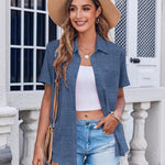 Zeagoo Button Down Shirt Bust Pocket Short Sleeve Blouses