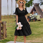 Zeagoo Damen Elegant V-Ausschnitt Kleider A Linie Kurzarm Freizeitkleid (DE Only)