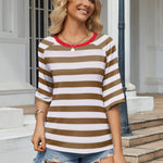 Zeagoo Oversized Loose Fit Short Sleeve Striped Tops