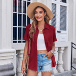 Zeagoo Button Down Shirt Bust Pocket Short Sleeve Blouses