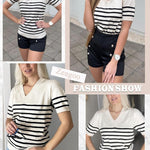 Zeagoo Short Sleeve Sweaters Soft Casual V Neck Pullover Tops
