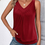Zeagoo Tank Tops Loose Fit V Neck Ruched Sleeveless Tops