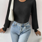 Zeagoo Women Long Puff Sleeve Sweater Slim Fit Ribbed Knit Bodysuit