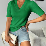 Zeagoo Short Sleeve Sweaters Soft Casual V Neck Pullover Tops