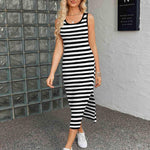 Zeagoo Striped Knit Dress Casual Bodycon Side Slit Sundress