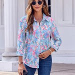 Zeagoo Button Down Shirts Dressy Floral Printed Blouse