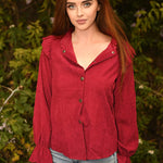 Women Corduroy Shirts Long Sleeve Button Down Shacket Jacket Ruffle Blouses Top S-XXL - Zeagoo (Us Only)