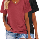 Zeagoo 2 Pack Short Sleeve Shirts Casual Soft V Neck Basic Tee