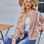 Zeagoo Women's Bomber Jacket Casual Striped Button Down Coat
