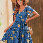 Zeagoo Summer Tiered Mini Dress with Pockets Ruffle Sleeve Dress