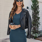 Women's Ribbed Knit Bodycon Dresses V Neck Tank Sleeveless Sexy Club Mini Dress - Zeagoo (Us Only)