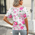 Zeagoo Women's Short Sleeve V Neck Blouse Ruched Casual Tunic Tops