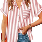 Zeagoo Linen Shirts Cotton Short Sleeve V Neck Collared Blouses