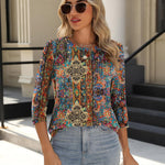 Zeagoo 3/4 Length Sleeve Tops Loose Fit Shirts Pleated Tunics