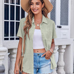 Zeagoo Button Down Shirt Bust Pocket Short Sleeve Blouses