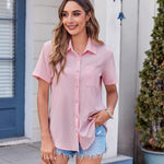 Zeagoo Button Down Shirt Bust Pocket Short Sleeve Blouses