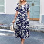 Zeagoo Midi Floral Flutter Short Sleeve Casual Dresses with Pockets