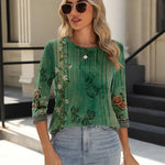 Zeagoo 3/4 Length Sleeve Tops Loose Fit Shirts Pleated Tunics