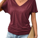 Zeagoo Women's Short Sleeve V Neck Blouse Ruched Casual Tunic Tops