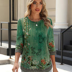 Zeagoo 3/4 Length Sleeve Tops Loose Fit Shirts Pleated Tunics