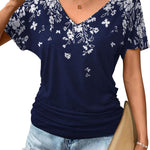Zeagoo Women's Short Sleeve V Neck Blouse Ruched Casual Tunic Tops