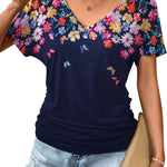 Zeagoo Women's Short Sleeve V Neck Blouse Ruched Casual Tunic Tops