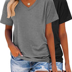 Zeagoo 2 Pack Short Sleeve Shirts Casual Soft V Neck Basic Tee