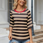 Zeagoo Oversized Loose Fit Short Sleeve Striped Tops