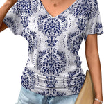 Zeagoo Women's Short Sleeve V Neck Blouse Ruched Casual Tunic Tops