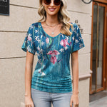 Zeagoo Women's Short Sleeve V Neck Blouse Ruched Casual Tunic Tops