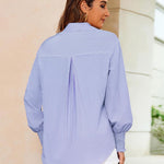 Zeagoo Women's Button Down Shirts Loose Fit Striped Printed Lantern Blouses