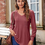 Zeagoo Blouse Women's Elegant Tunic Long Sleeve V-Neck Blouses (DE Only)