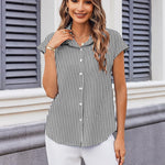 Zeagoo Button Down Shirts Cap Sleeve V Neck Casual Blouses Tops