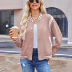 Zeagoo Women's Bomber Jacket Casual Striped Button Down Coat