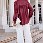 Women's Silk Button Down Shirts V Neck Long Sleeve Casual Work Office Blouse Top - Zeagoo (Us Only)