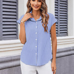 Zeagoo Button Down Shirts Cap Sleeve V Neck Casual Blouses Tops