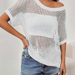 Zeagoo Short Sleeve Crochet Sweater Tops
